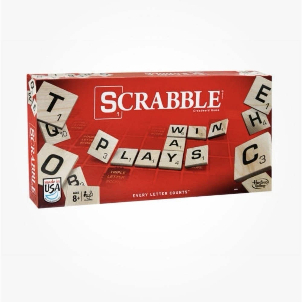 Hasbro Gaming Scrabble Board Game, Made in USA, 2 Players, Ages 8+
